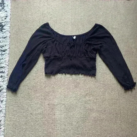 H&M Cropped Blouse, long-sleeve blouse, Black, XL. - Picture 1 of 11